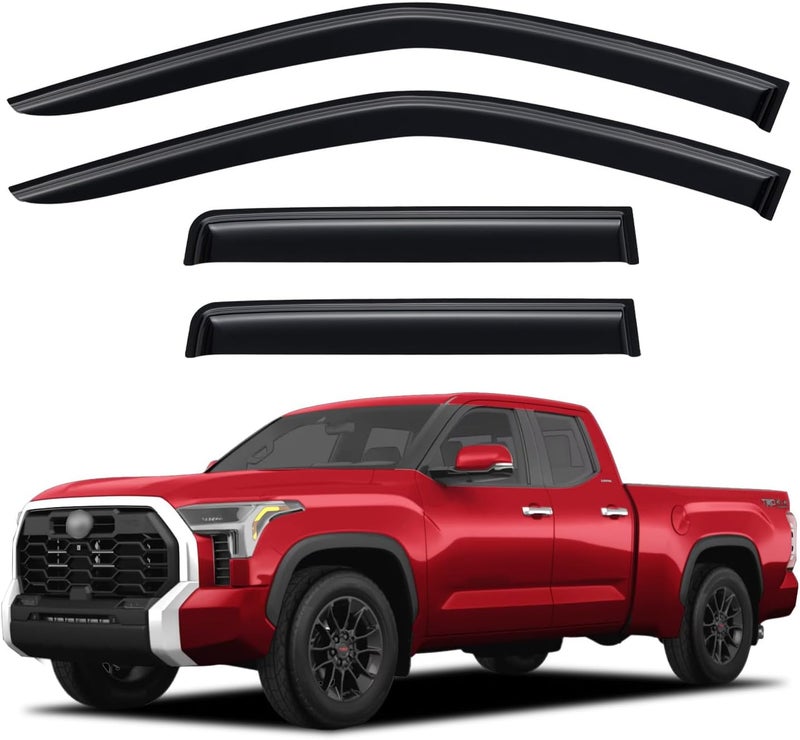 Cxdar Window Rain Guards Visors Shield for 2022-2026 Toyota Tundra Double Cab, Out-Channel Window Vent Wind Shades Deflectors for 22-26 Tundra Extended Cab - Image 1